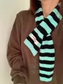 Wool blend striped cross-through scarf in black and blue for winter warmth accessory - 92cm / Black Green Striped