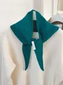 Premium dark teal 100% wool knitted triangle scarf necktie for elegant winter styling - 75cm / Malachite green