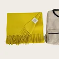 Bright yellow 100% Australian wool scarf with elegant tassel detail for winter wear - Mustard Yellow