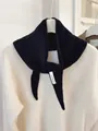 Elegant black 100% wool knitted triangle scarf for women, soft winter neck shawl - 75cm / Classic Black