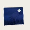 Elegant 100% Australian wool scarf in navy blue with classic fringe tassels for winter - Navy Blue