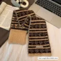 Cozy vintage Fair Isle knitted neck warmer scarf in warm brown and beige patterns. - 80cm / Brown