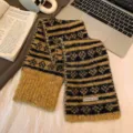 Retro Fair Isle pattern knitted scarf in yellow and black, thick and warm for winter - 80cm / Yellow