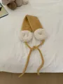 Winter warm knitted earmuffs with white plush ear covers and mustard yellow ties - One Size / Yellow