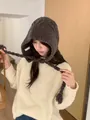 Gorro de aviador de punto marrón oscuro con tiras largas trenzadas para el invierno - Talla única / Marrón Café