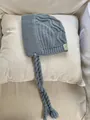 Cozy soft purple knitted trapper hat with long decorative braids for winter warmth - One Size / Blue