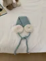 Winter warm light blue knitted strap earmuffs with soft white plush padding for women - One Size / Sky Blue