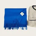 Elegant solid blue 100% Australian wool scarf with tassel fringe for winter warmth - Sapphire Blue