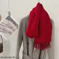 Vibrant red 100% Australian wool scarf with tassel hem for winter warmth and style - New Year Red / 185cm