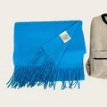 Premium 100% Australian wool scarf in vibrant blue featuring soft fringe tassels - Lake Blue