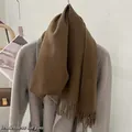 Soft premium brown pure wool scarf with elegant fringe detail for winter warmth. - Mocha Brown / 185cm