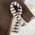 Soft wool blend striped pull-through scarf for women in brown and mint green tone. - 92cm / Green Coffee Stripes