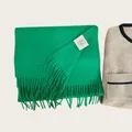 Premium 100% Australian wool winter scarf in vibrant green color with soft tassels - Green
