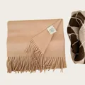 Premium 100% Australian wool scarf in elegant beige for winter warmth. - Camel