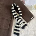 Black and white striped wool blend scarf for women, SKU variant view showing fine texture - 92cm / Black & White Stripes