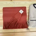 Premium burnt orange 100% Australian wool winter scarf with soft fringe and tag - Tan