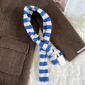 Warm blue and white striped wool blend scarf featuring a practical keyhole design for winter - 92cm / Navy Blue and White Stripes