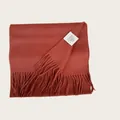 Warm red 100% Australian wool scarf featuring soft fringe and authentic care label - Brick Red