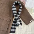 Grey and black striped wool blend pull-through scarf for autumn and winter warmth - 92cm / Black & Gray Stripes