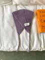 Vintage purple knitted ear warmer with wool blend patch and tie-up straps for winter warmth - One Size / Taro Purple