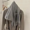Écharpe élégante en 100 % laine australienne grise avec franges pour l'hiver - Gris Chiné Clair / 185cm