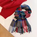 Soft 100% Australian wool plaid scarf with tassels in vibrant multicolor tartan check - 32x180cm / Korean Style Christmas Green Plaid