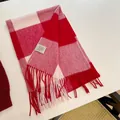 Red and white checkered 100% Australian wool scarf with stylish fringe details - 32x180cm / Rose Pink Block Plaid