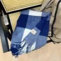 Premium blue and white checkered 100% Australian wool scarf with tassels for winter. - 32x180cm / Blue and White Block Plaid