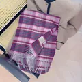 Soft 100% Australian wool scarf with pink and purple plaid patterns and tassel detail - 32x180cm / Rose Purple Vintage Plaid