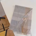 Premium 100% Australian wool plaid scarf in pumpkin brown and grey with fringe detail - 32x180cm / Fresh Beige Camel Plaid