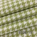 Premium green and white houndstooth yarn-dyed linen-cotton fabric swatch for upholstery - Emerald Green (8328-15)