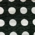 Macro shot of dark green chenille upholstery fabric with classic white polka dot pattern. - 145cm Wide / Dark Green