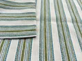 Detailed view of green and blue jacquard striped chenille fabric showing soft texture. - Blue + Green