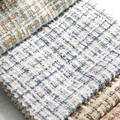 Detail macro view showing the soft texture of blue and white checkered chenille fabric - Plaid Style (216-11)