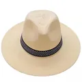 Classic men's breathable straw fedora sun hat with patterned band for summer protection - One Size / White