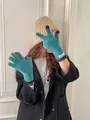 Korean style soft teal coral fleece gloves with touchscreen fingertips for winter outdoor use - One Size / Lake Blue