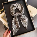 Elegant leopard print silk scarf belt tied in a bow, stylish French retro fashion accessory - Square Scarf / Coffee Small Leopard Print