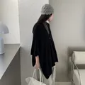 Elegante scialle lavorato a maglia nero da donna, stile cardigan retrò autunnale - Top / 130x90cm / Nero