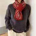Cozy red and white patterned crossover knit wool scarf for winter fashion styling - 80cm / Cherry Red