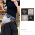 French vintage paisley silk scarf belt for women with black and white pattern - Square Scarf / Coffee Color-Block Paisley (Paisley Print)