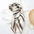French vintage style striped square silk scarf in brown and black tones for women - Square Scarf / Textured Lines (Geometric Print)