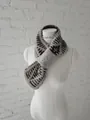 Stylish grey knitted crossover scarf featuring a black stripe pattern on a mannequin - 80cm / Khaki Brown