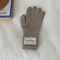 Cozy brown knitted winter gloves with vintage fabric label on cuff for daily wear - One Size / Mocha