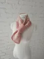 Elegant pink and white striped crossover knitted scarf made of soft wool-like yarn for winter - 80cm / Pink