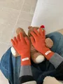 Premium orange 100% wool knitted long gloves for cozy autumn and winter warmth. - One Size / Orange
