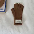 Winter warm solid color knitted gloves in leaf yellow with touchscreen fingertips - One Size / Caramel color