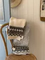 Cozy Fair Isle jacquard knitted scarves in cream and grey on a vintage chair - 23*160cm / Off White