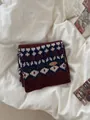 Retro Fair Isle jacquard knitted scarf in warm burgundy for winter neck protection - 23*160cm / Burgundy