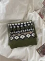 Vintage olive green Fair Isle pattern knit scarf for winter warmth and soft texture - 23*160cm / Olive Green