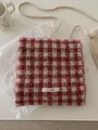 Cozy red and white checkered knitted scarf Korean style winter neck warmer for women - Sauce Red
